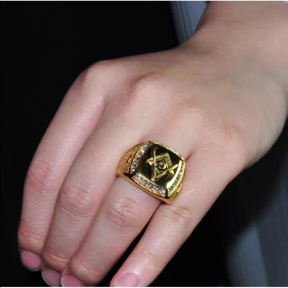 Gold freemason ring masonic signet steel plated - Picture 4 of 8